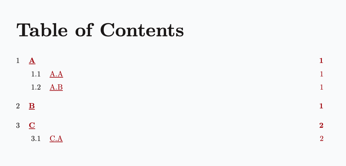 Table of contents